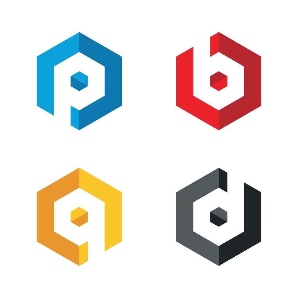 P B Q D Letter in Hexagon Shape Logo Illustration Design. EPS 10. vector