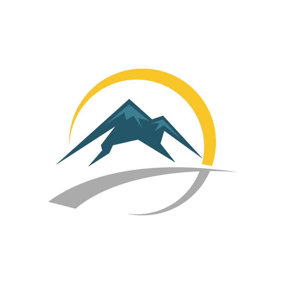 Mountain and Swoosh Sun Logo Template Illustration Design. EPS 10. vector