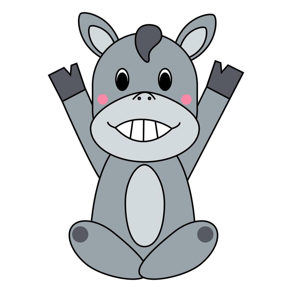 Cheerful donkey cartoon with a big smile. illustration. vector