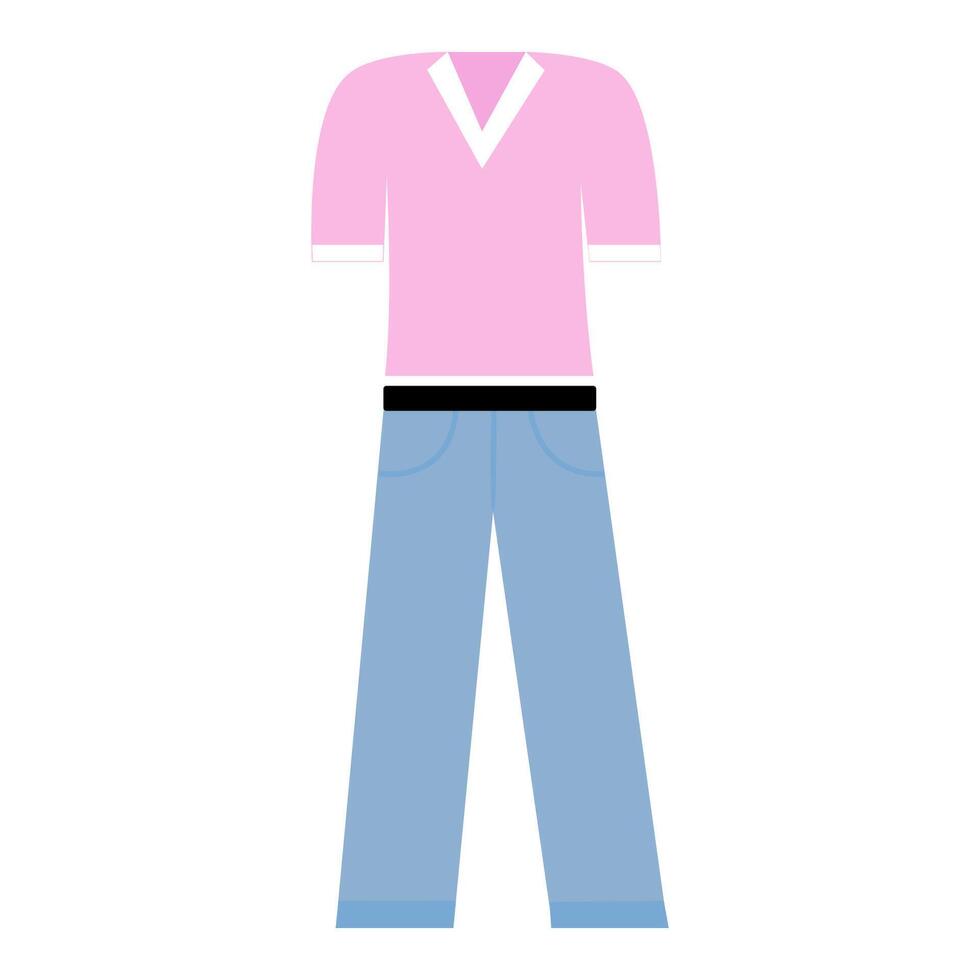A pink shirt and blue jeans combination. illustration. vector