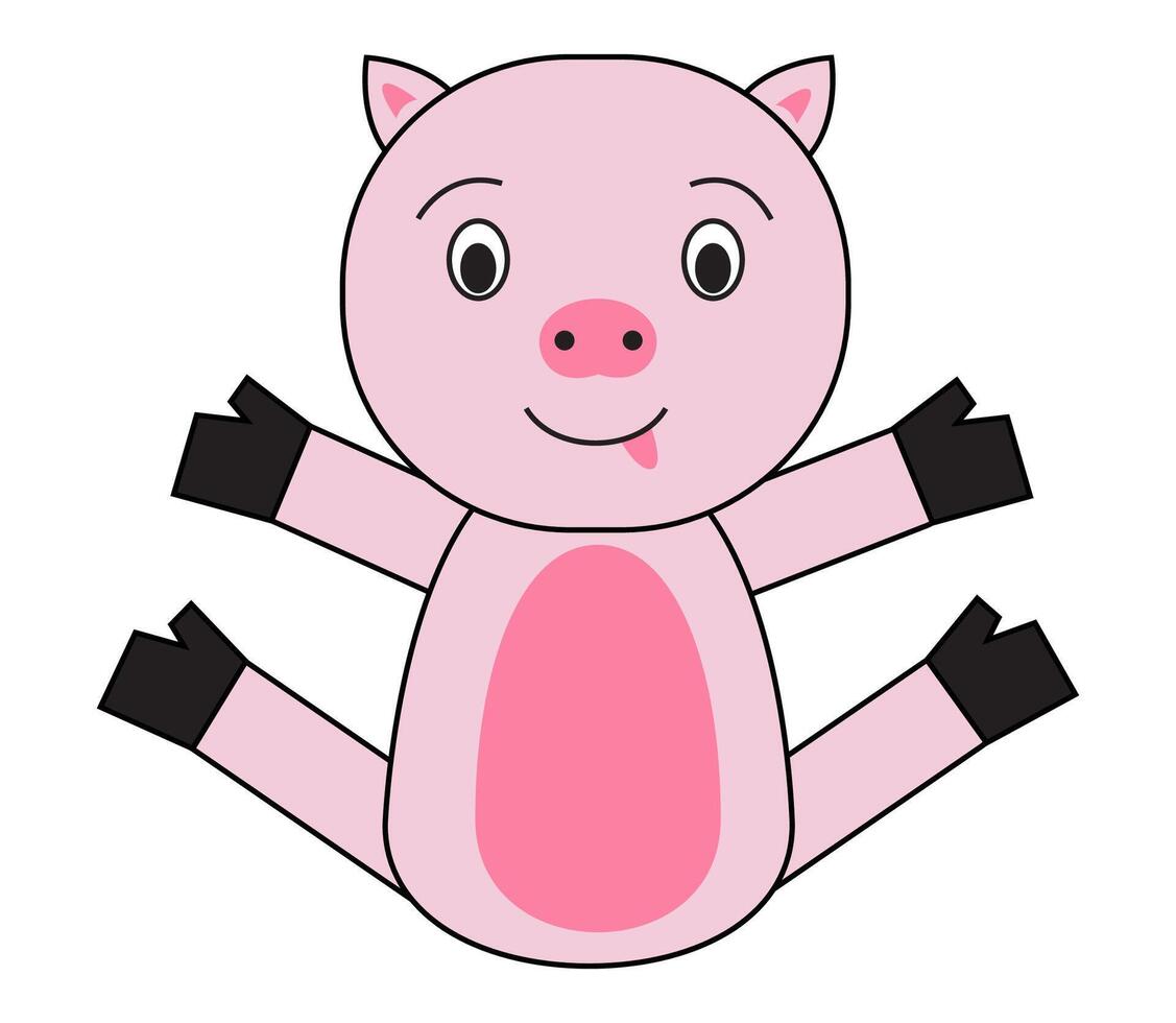 Cartoon pig with black hooves and a pink belly. illustration. vector