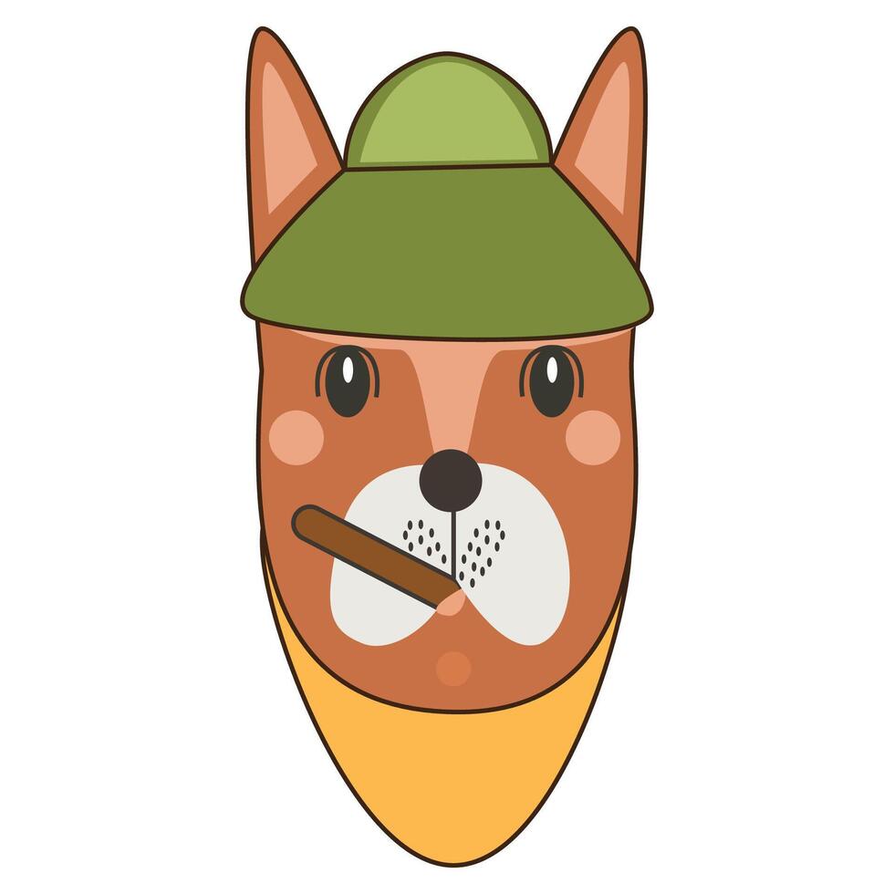 Cartoon dog wearing a green hat and holding a cigar. illustration. vector