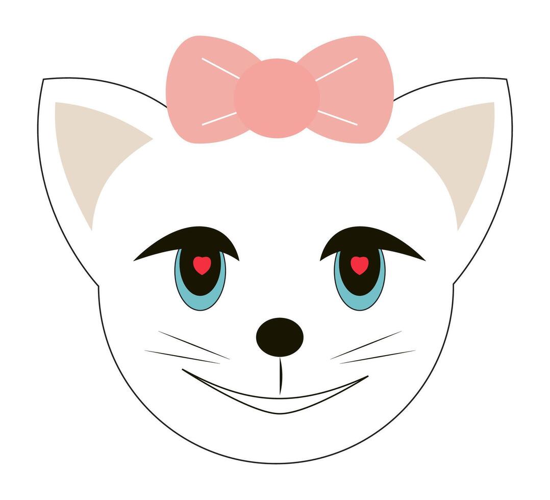 Smiling white cat with pink bow. illustration. vector