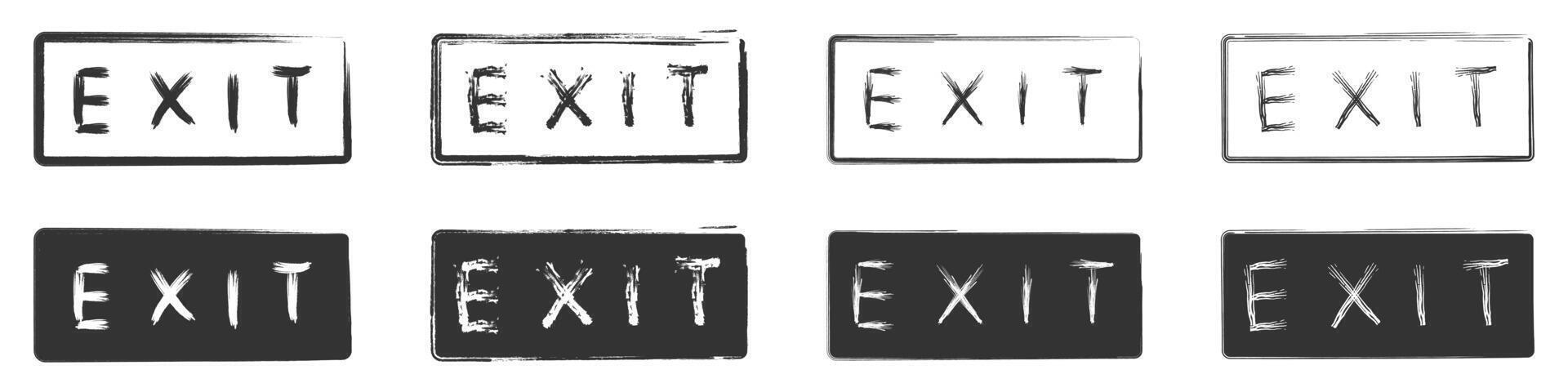 Set of exit signs in brush typography. vector