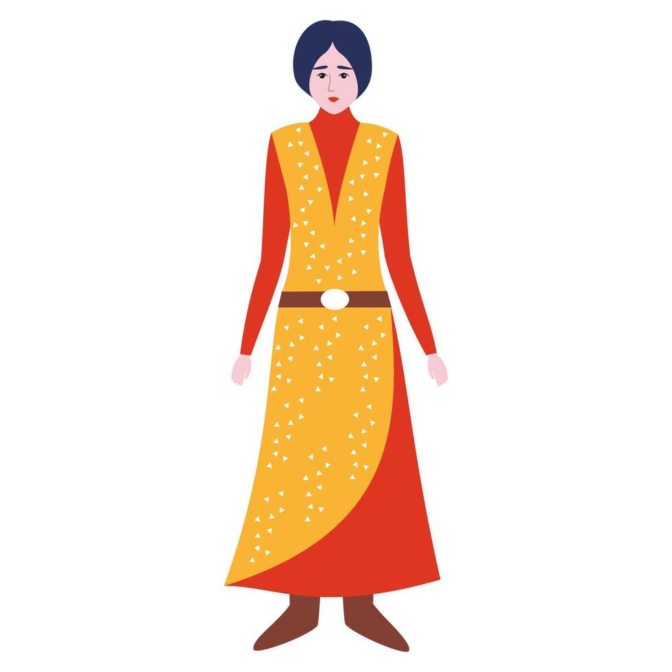 Woman in a red and yellow dress. illustration. vector