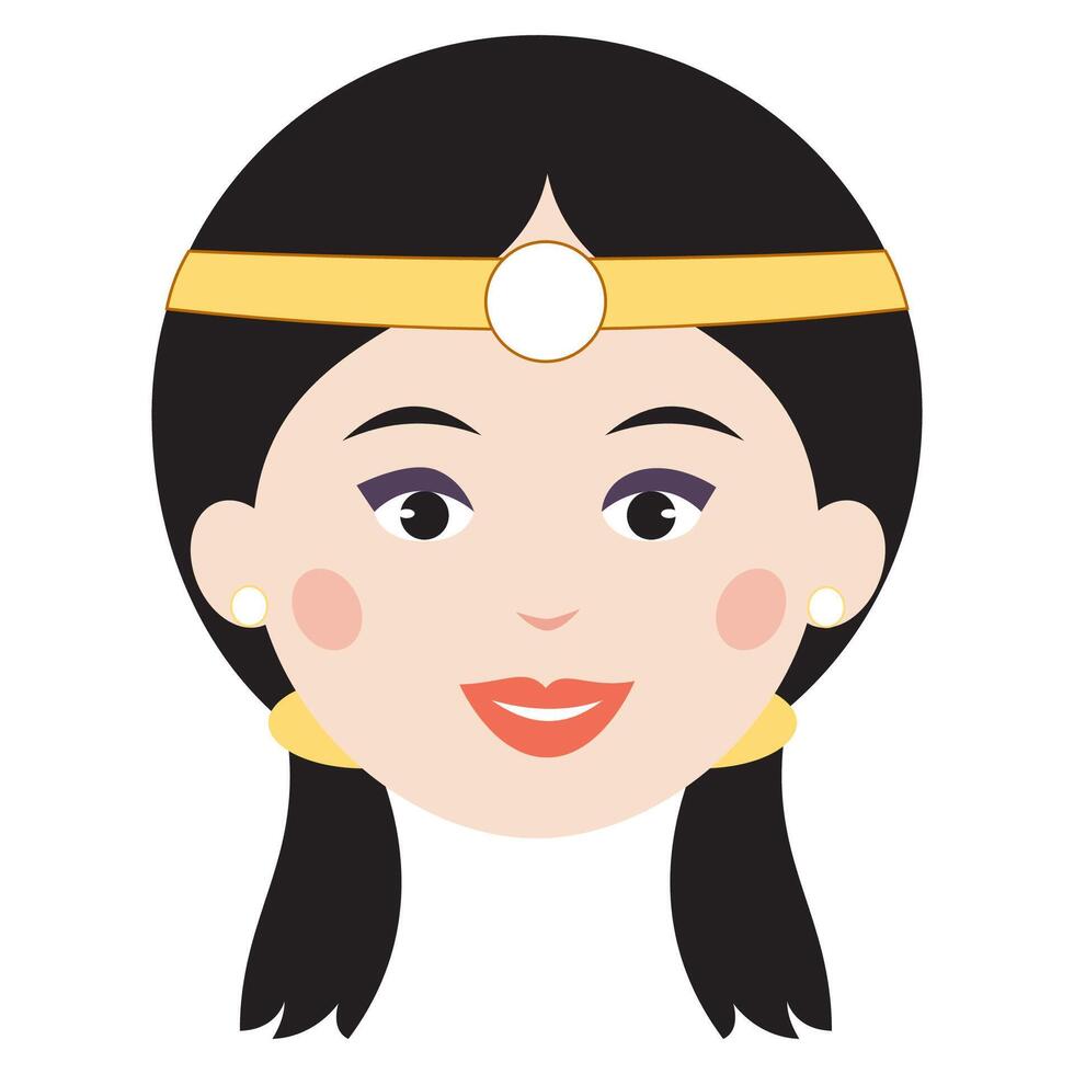 Smiling woman with golden headband and earrings. art. vector