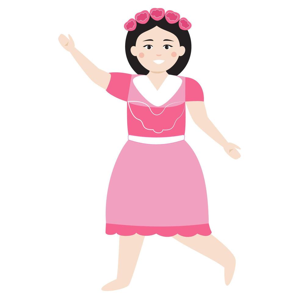 Woman in a pink dress with floral headband. illustration. vector