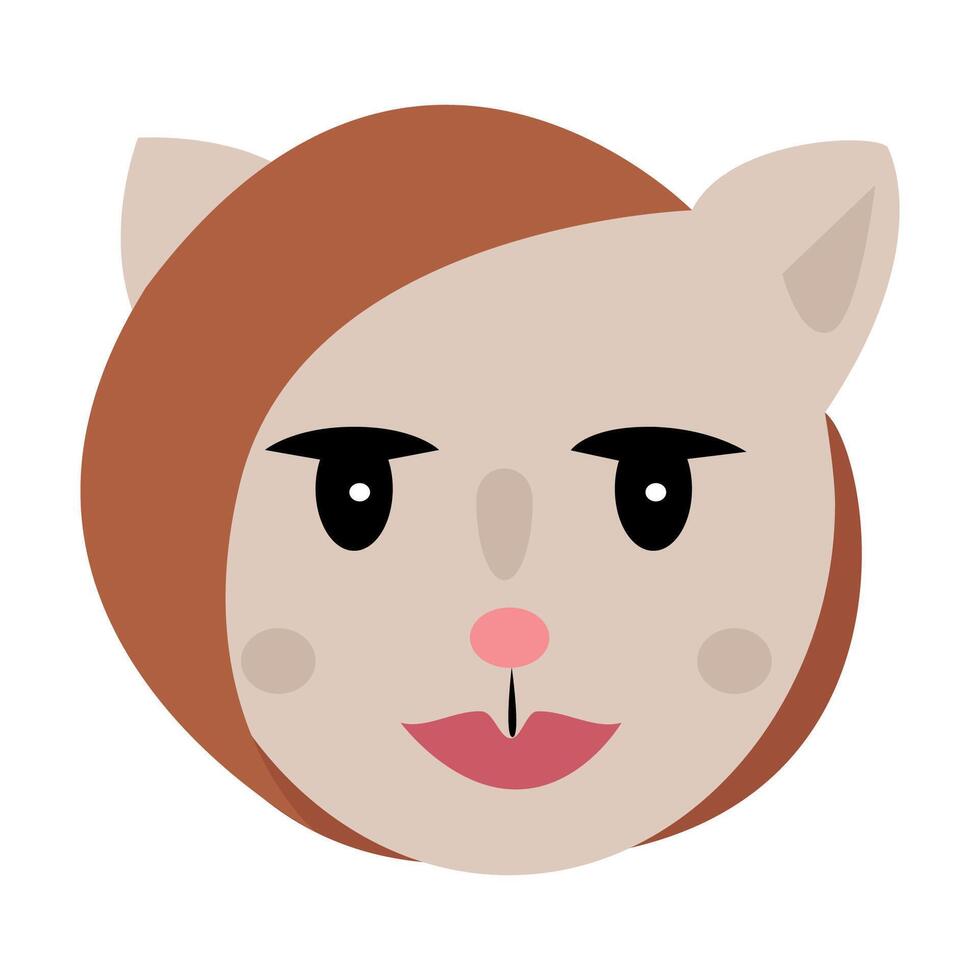 Beige mouse face with red hair and expressive dark eyes. vector