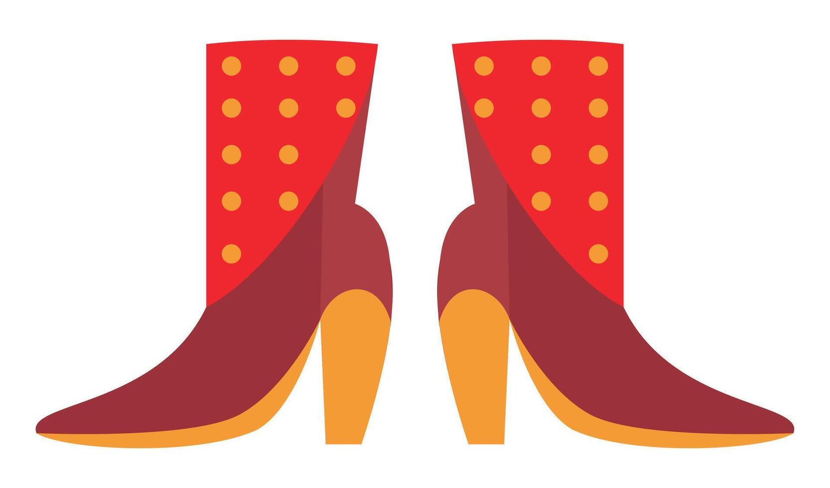 Stylish red boots with yellow dots and high heels. vector
