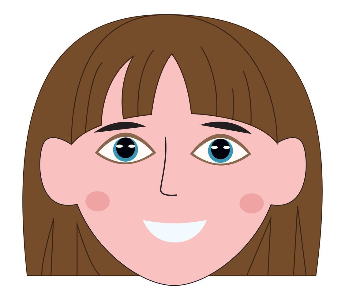 Cartoon portrait of a girl with bangs and light brown hair. vector