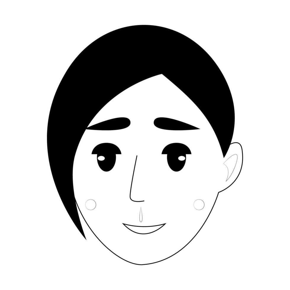 Black and white illustration of a face with an asymmetrical hairstyle. vector