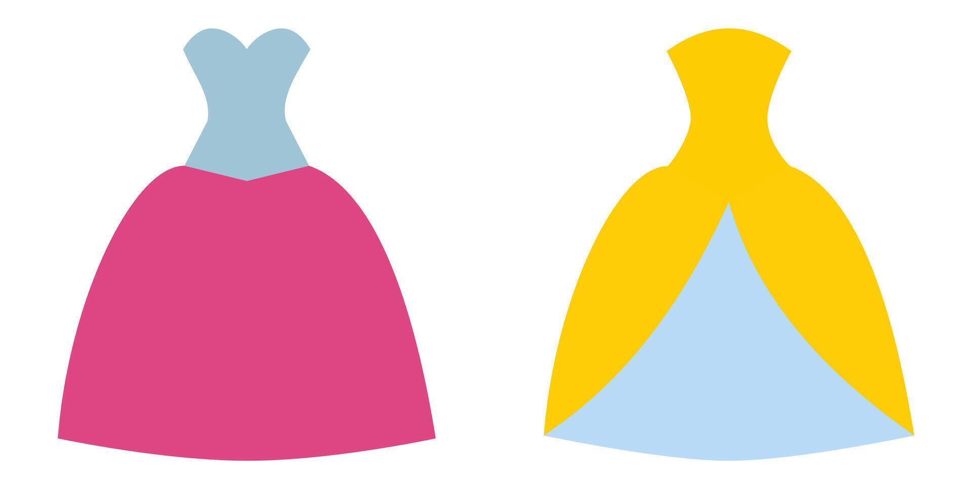 Pink and yellow gowns in a flat minimalist style. vector