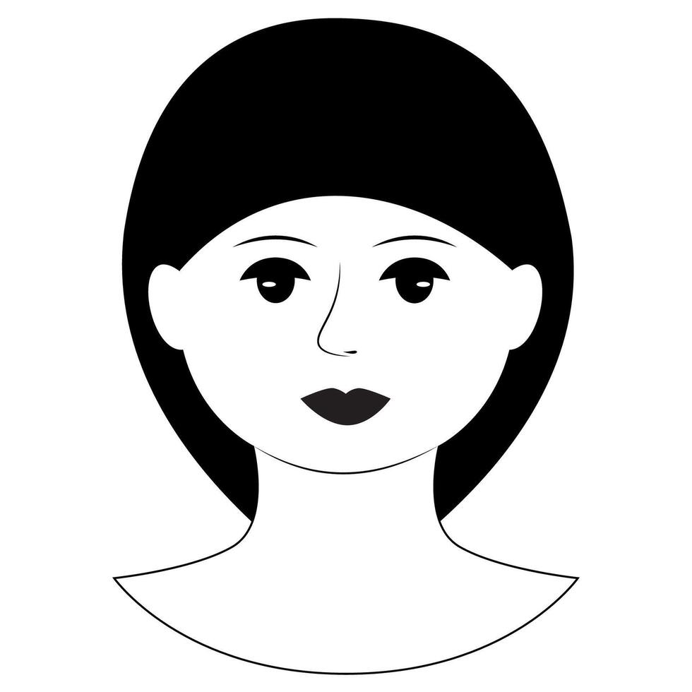Simple black and white portrait of a woman with rounded features. vector