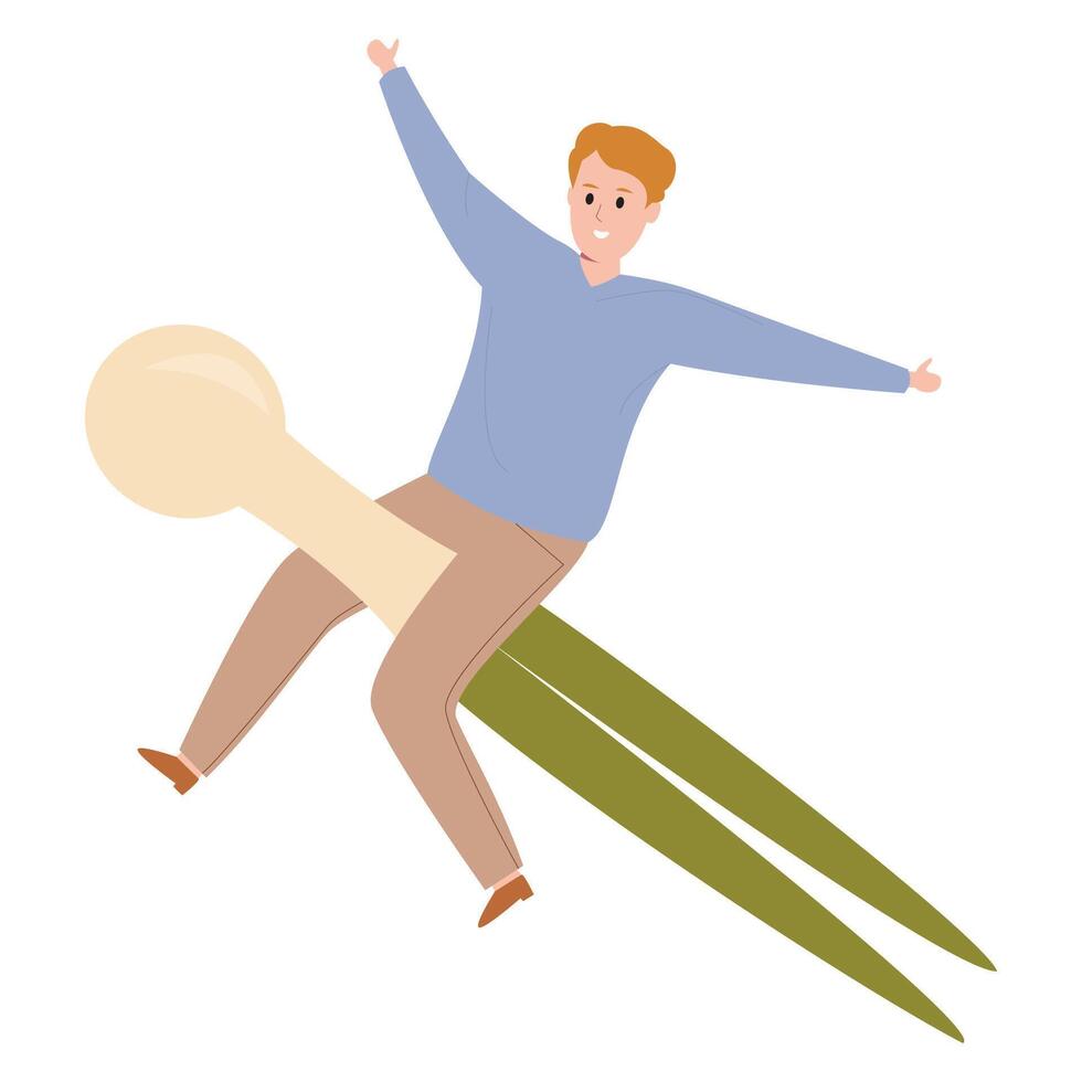 illustration of a man riding a cartoon scallion, showcasing a fun and whimsical take on healthy eating, vegetables, and playful food-themed adventures. vector