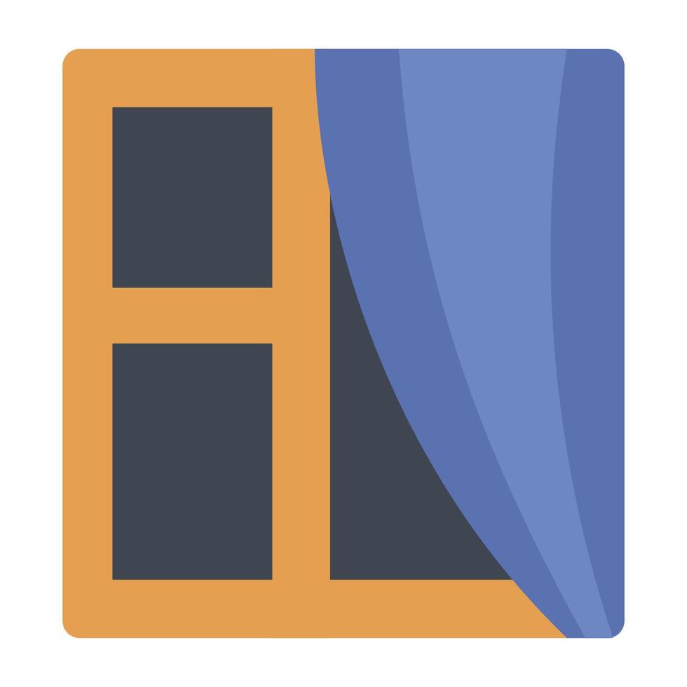 illustration of a wooden window with blue curtains, perfect for interior design, home decor, and architectural projects. vector