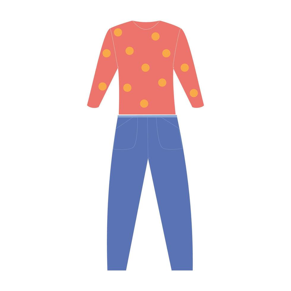 illustration of a red polka-dot sweater and blue pants, perfect for casual wear, fashion design, and apparel collections. vector