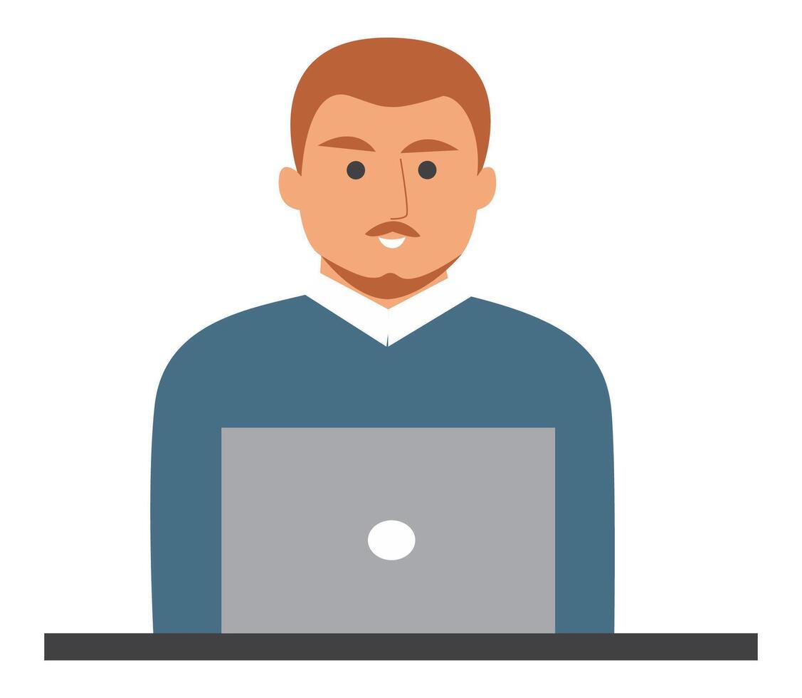 Simple illustration of a man working on a laptop, ideal for business, technology, and productivity themes. vector