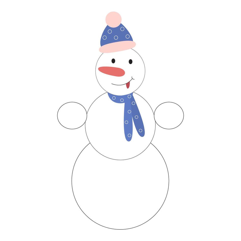 illustration of a snowman with hat, scarf, and cute smile. vector