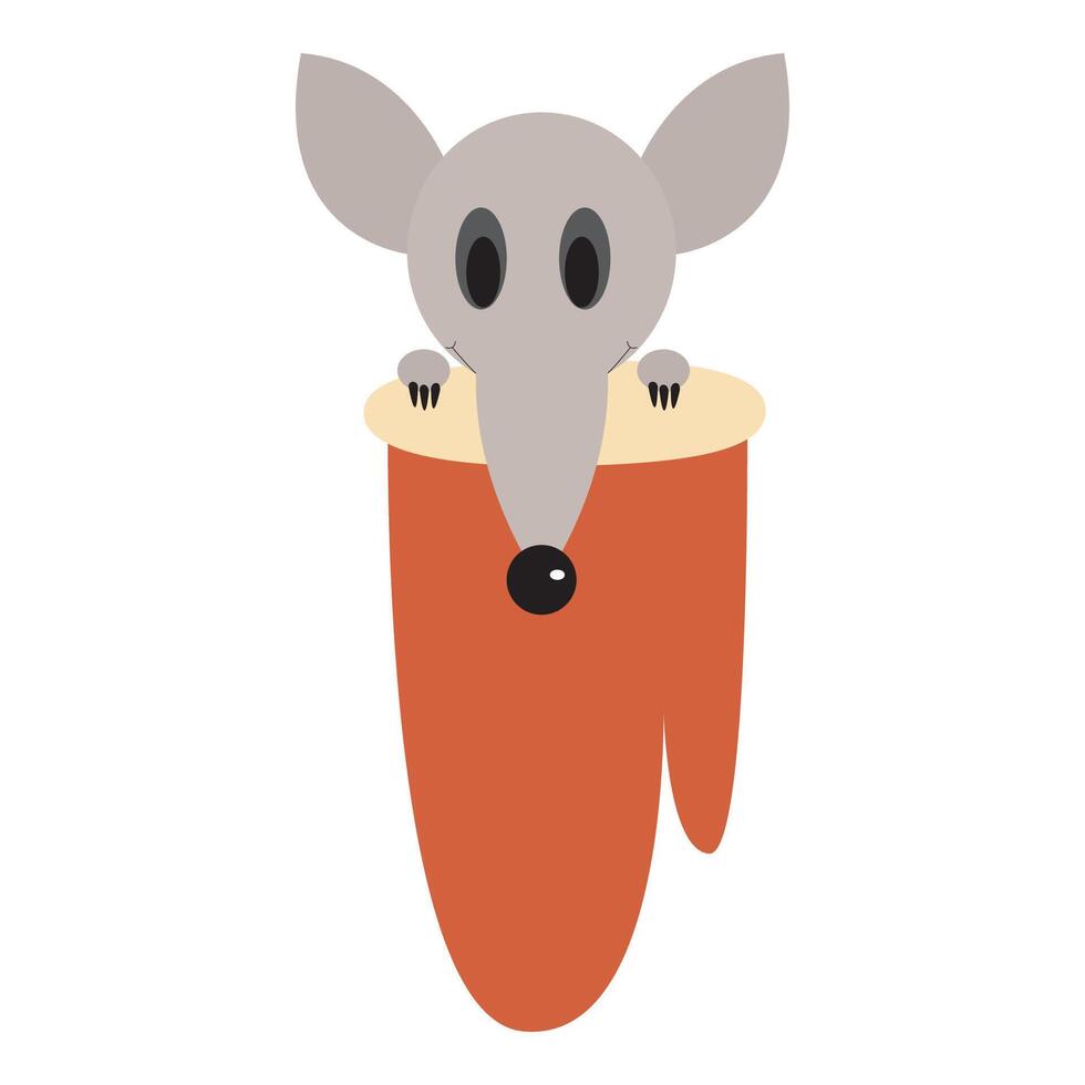 Cute mouse holding a Christmas stocking in a flat style. vector
