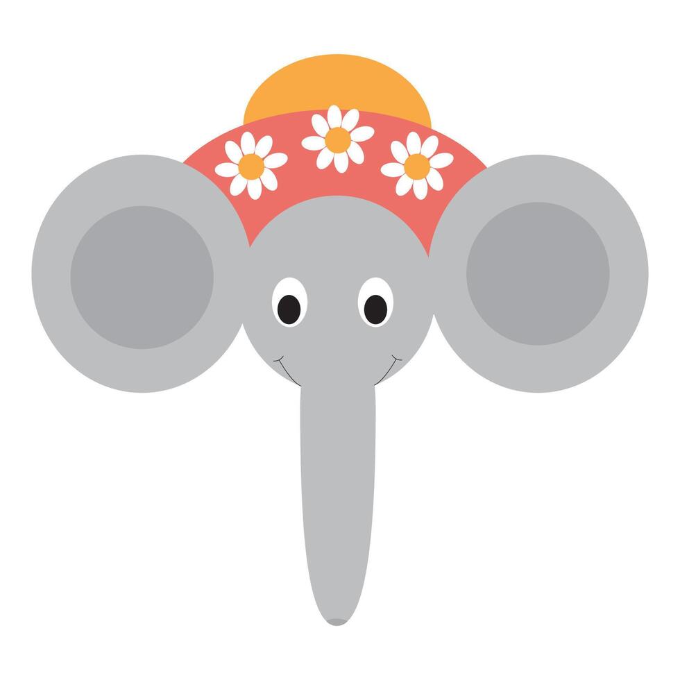 illustration of a cute elephant with a floral-decorated hat. vector