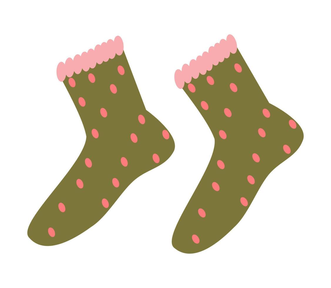 illustration of green polka dot socks with scalloped edges. vector