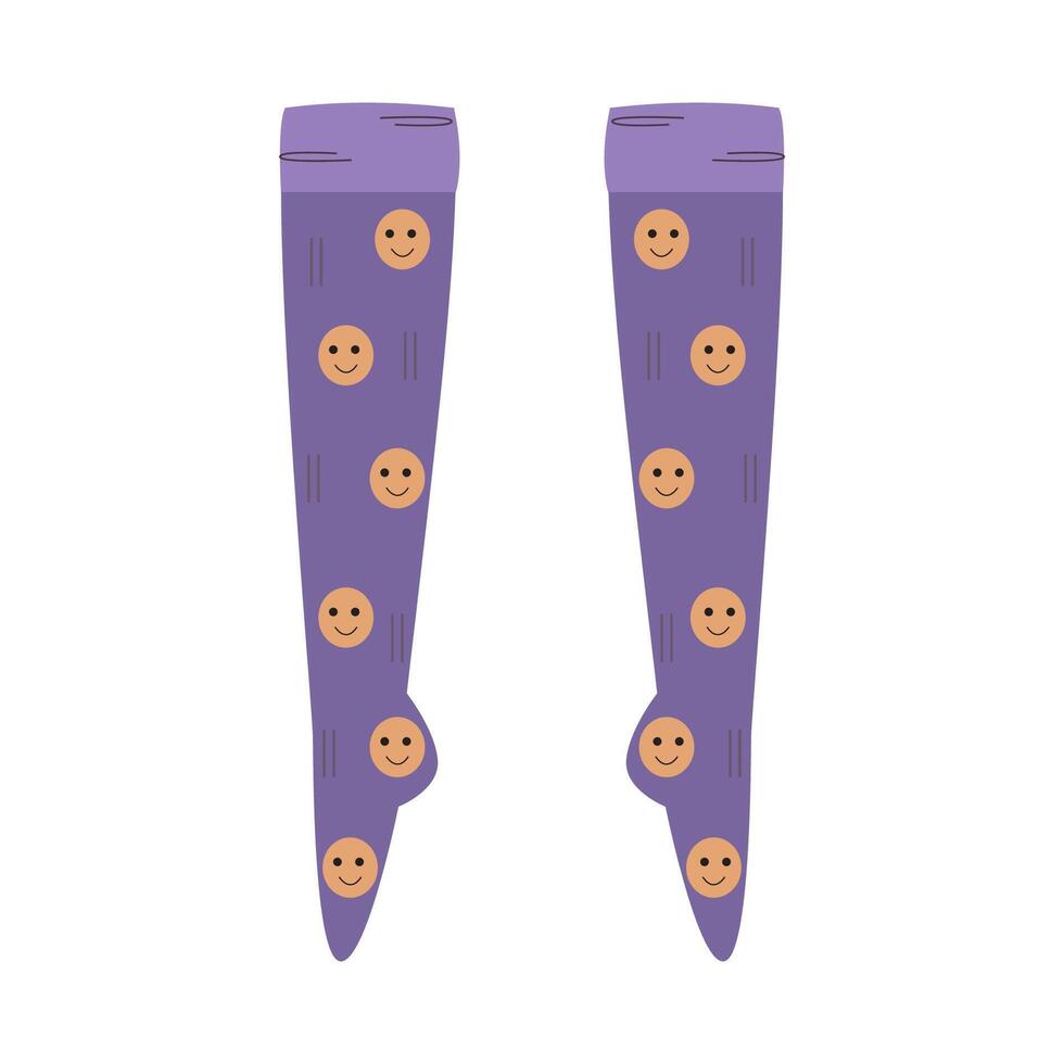 icon of purple socks with smiley face pattern in flat style. vector