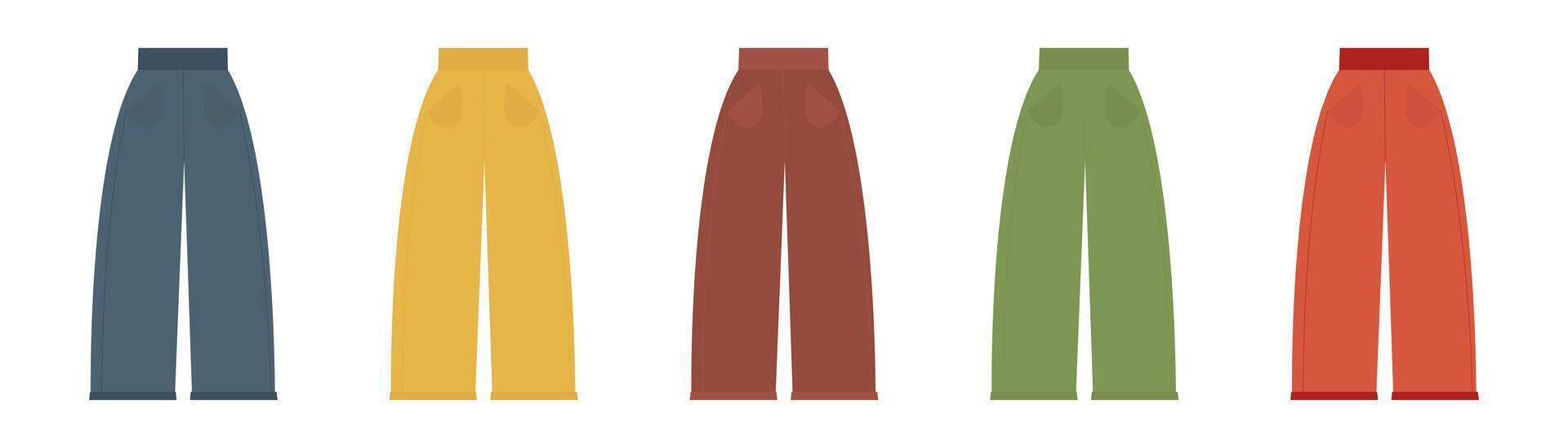 illustration of wide-leg pants in various colors, perfect for fashion and casual clothing-related designs. vector