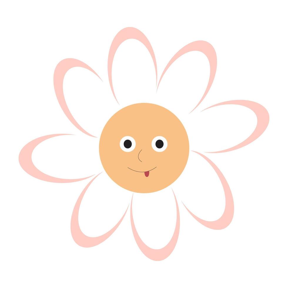 illustration of a cute flower with face and pink petals. vector