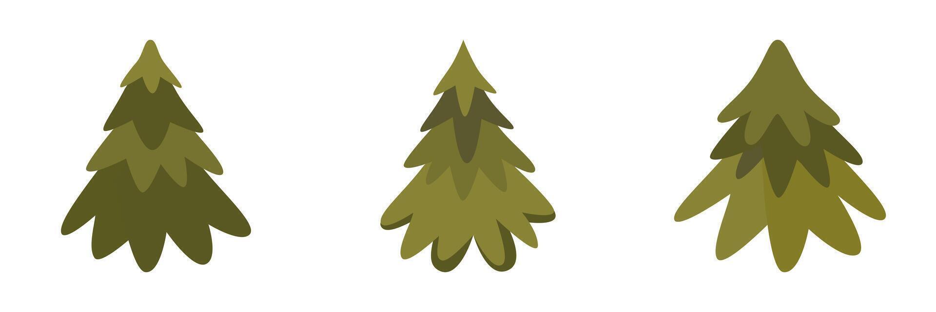 Set of pine tree icons with simple, flat design. vector