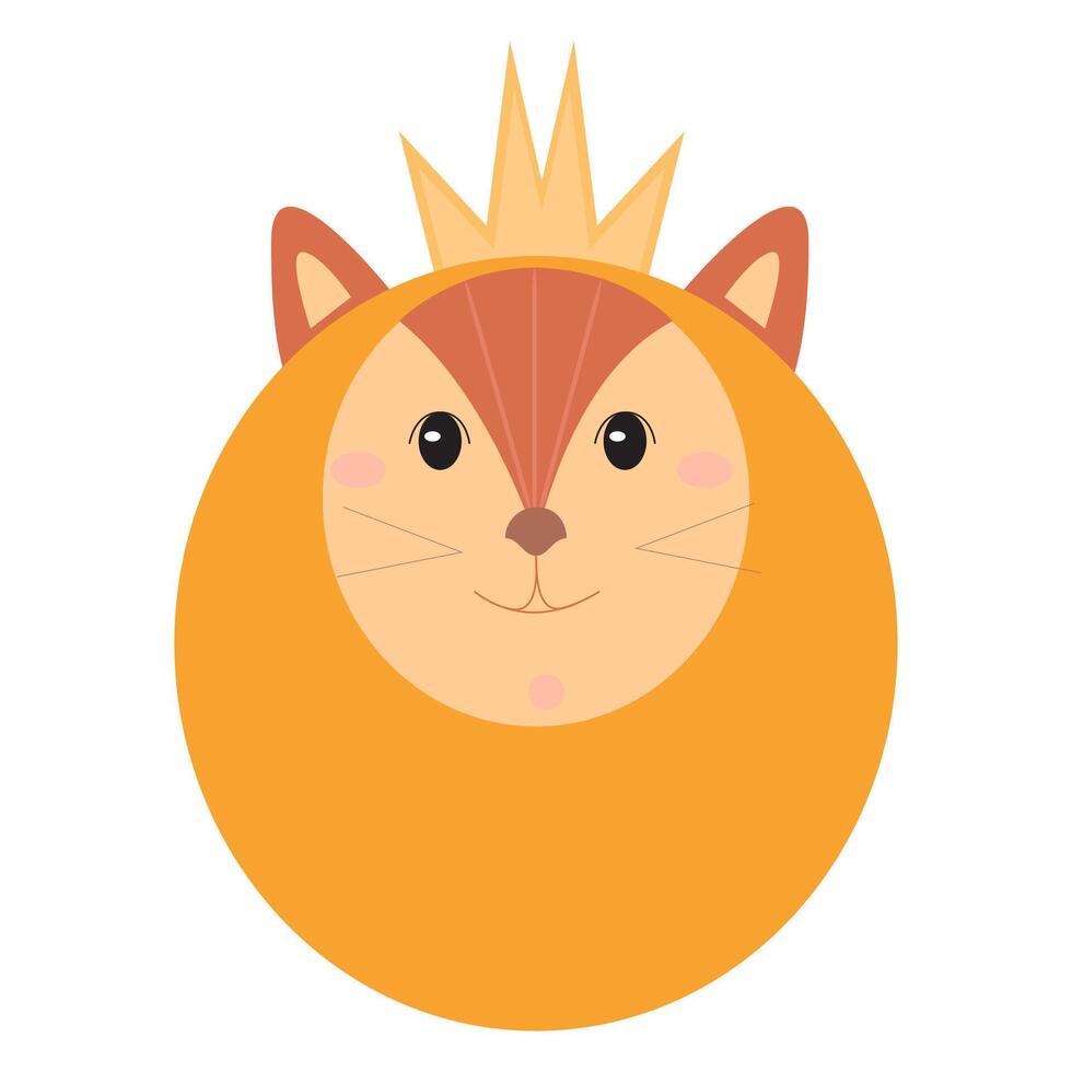 of a cartoon lion head with a crown and friendly smile. vector