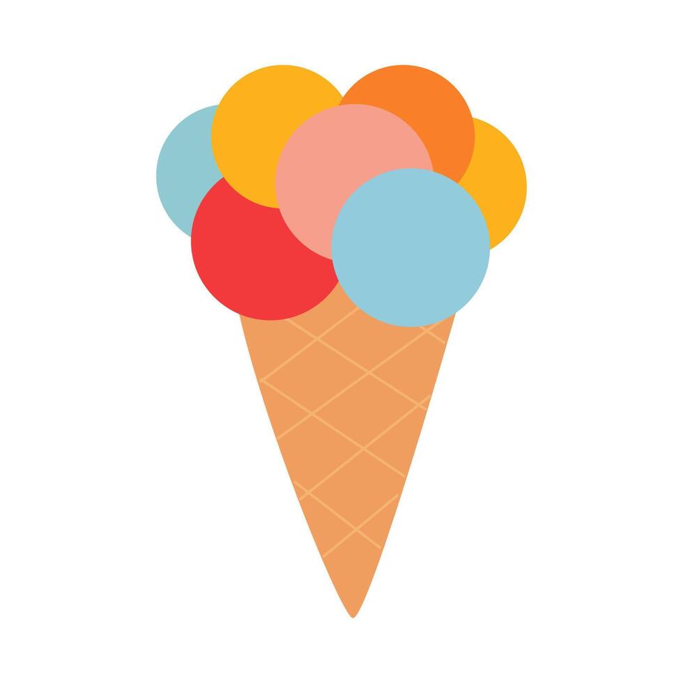 of a multi-scoop ice cream cone with bright colors. vector