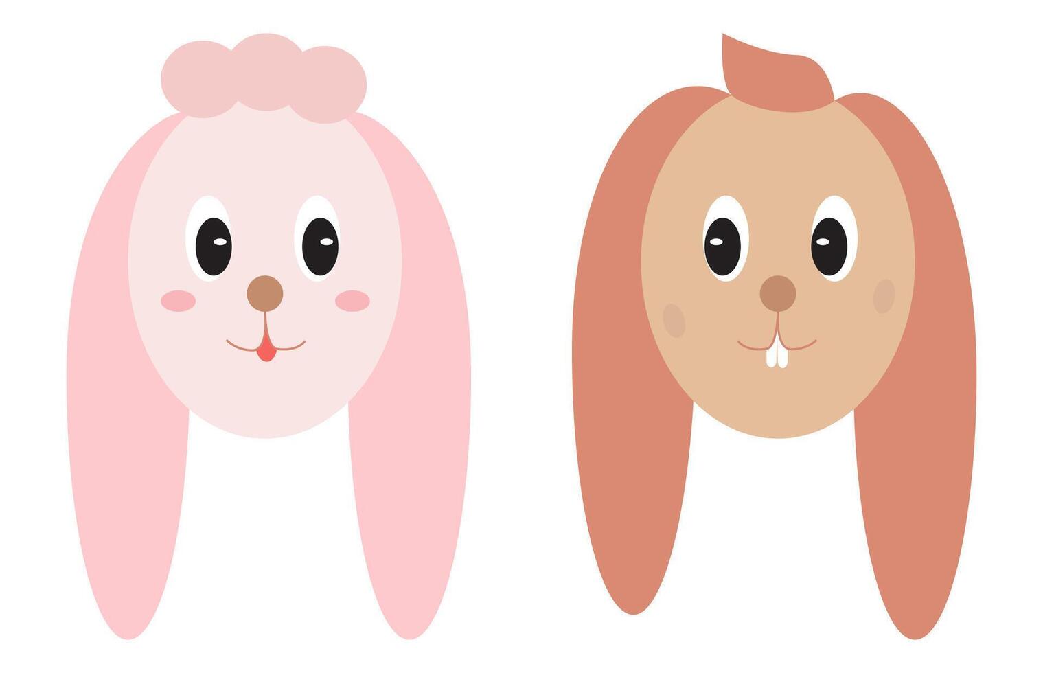 of two cartoon bunny faces with cute expressions. vector