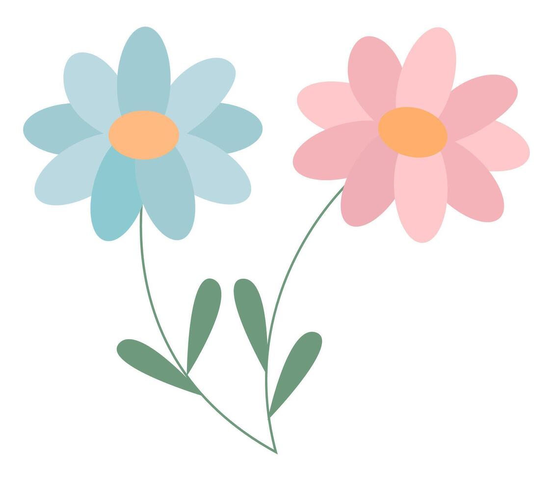 of two simple cartoon flowers with colorful petals. vector