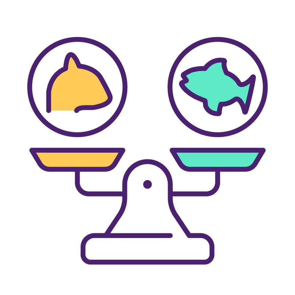 Species balance RGB color icon. Scale with mammal and fish on opposite sides. Biodiversity and ecological balance. Isolated illustration. Simple filled line drawing. Editable stroke vector