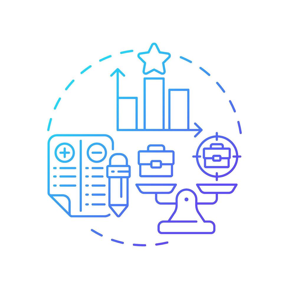 Competitive benchmarking blue gradient concept icon. Company performance. Business processes analytics. Round shape line illustration. Abstract idea. Graphic design. Easy to use in brochure vector