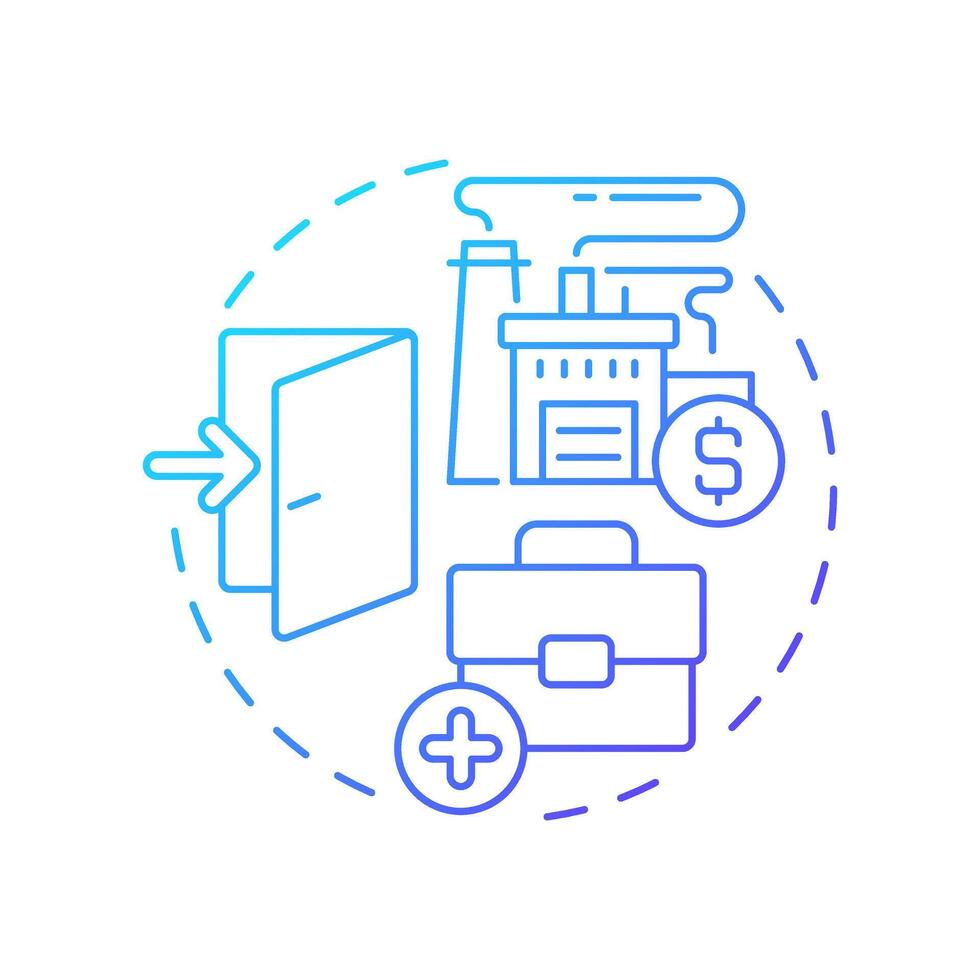 Potential for new entrants blue gradient concept icon. Difficult with entering industry. Porter 5 forces. Round shape line illustration. Abstract idea. Graphic design. Easy to use in article vector