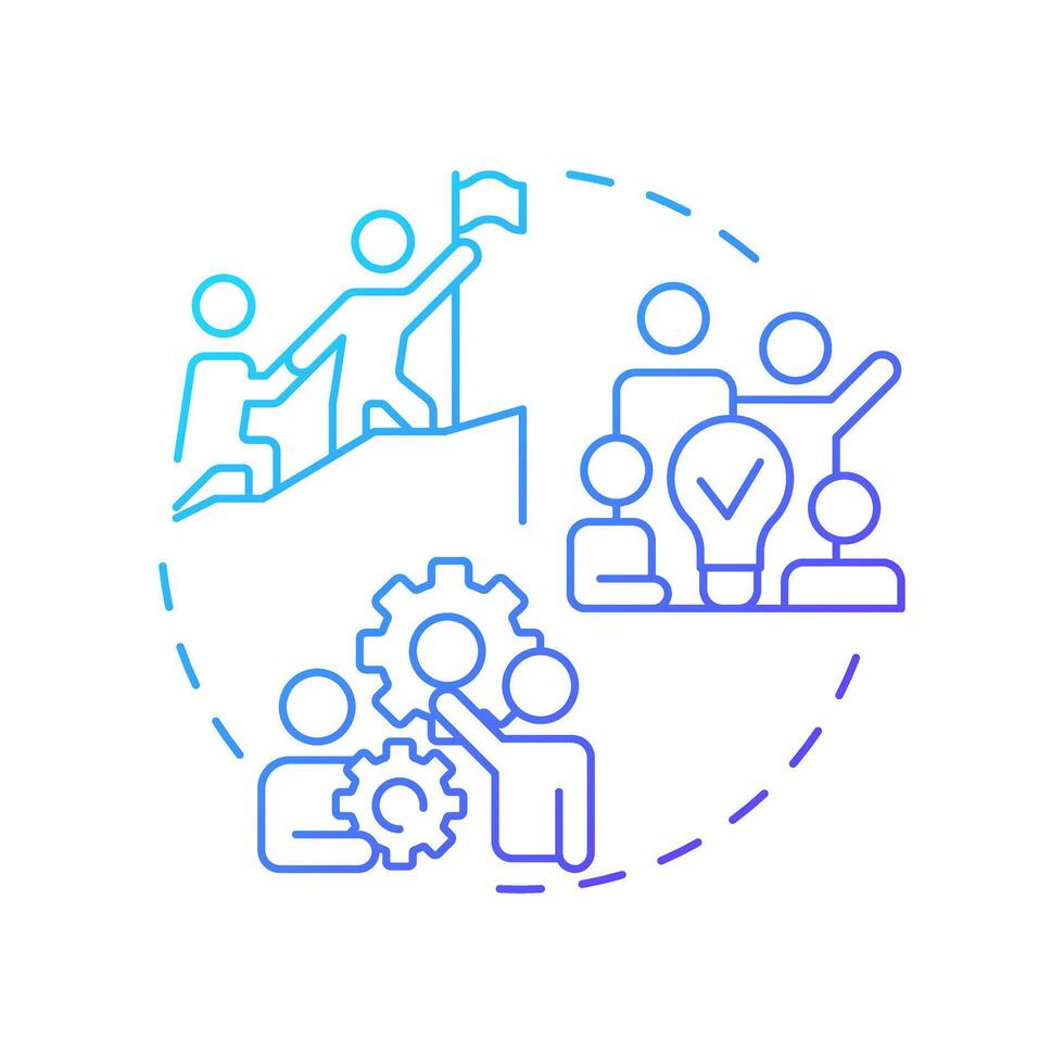 Partnership for goals blue gradient concept icon. Team work, workflow. Collaboration, business. Round shape line illustration. Abstract idea. Graphic design. Easy to use in infographic, presentation vector