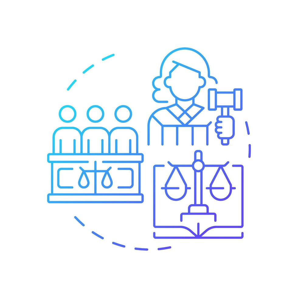 Peace, justice and strong institutions blue gradient concept icon. Court legislation. Round shape line illustration. Abstract idea. Graphic design. Easy to use in infographic, presentation vector