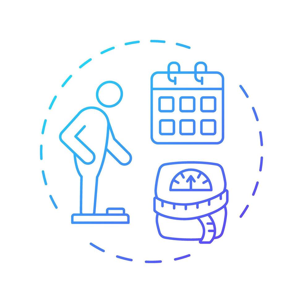 Weight history blue gradient concept icon. Fat measurement, scales. Obesity management, control. Round shape line illustration. Abstract idea. Graphic design. Easy to use in infographic, presentation vector