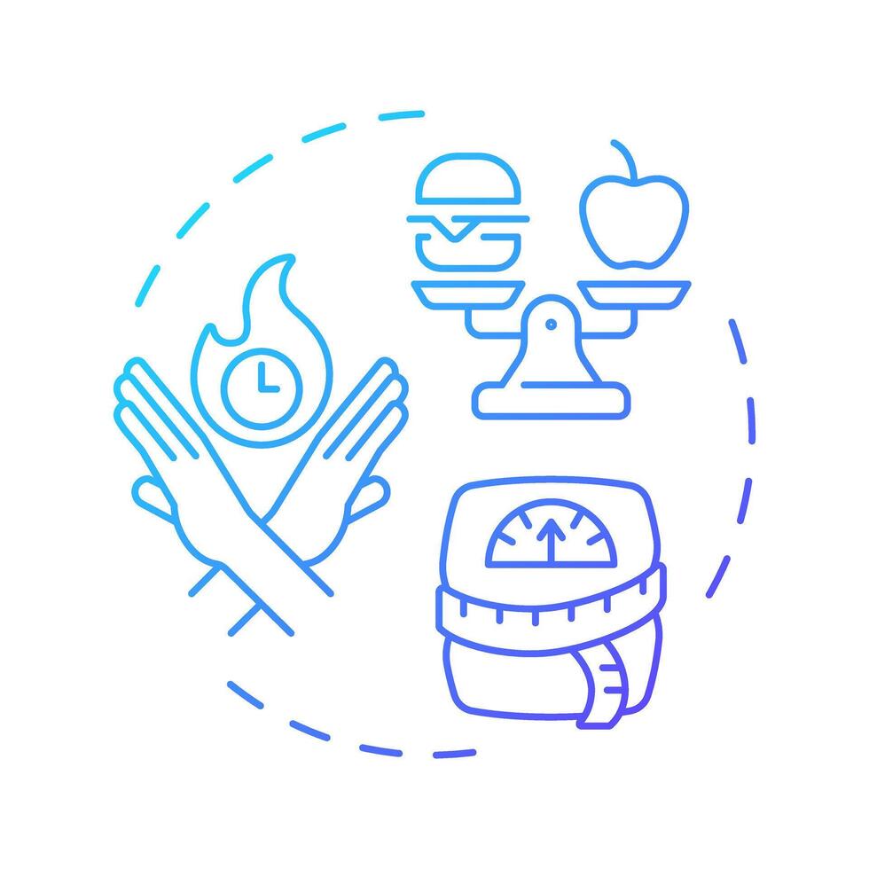 Transitional weight loss blue gradient concept icon. Measuring tape, scales. Meal size. Round shape line illustration. Abstract idea. Graphic design. Easy to use in infographic, presentation vector