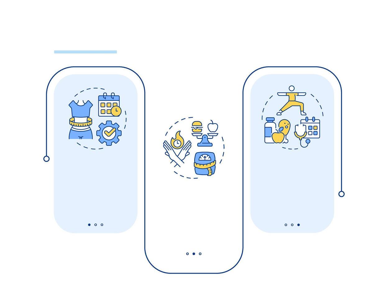 Weight loss methods rectangle infographic . Meal control. Exercise, metabolism. Data visualization with 3 steps. Editable rectangular options chart vector