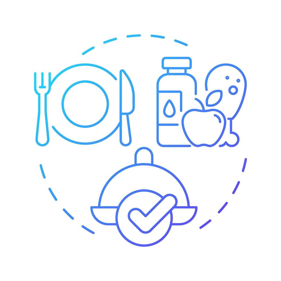 Food consumption blue gradient concept icon. Dinner tableware, service. Natural products, nutrition. Round shape line illustration. Abstract idea. Graphic design. Easy to use in infographic vector