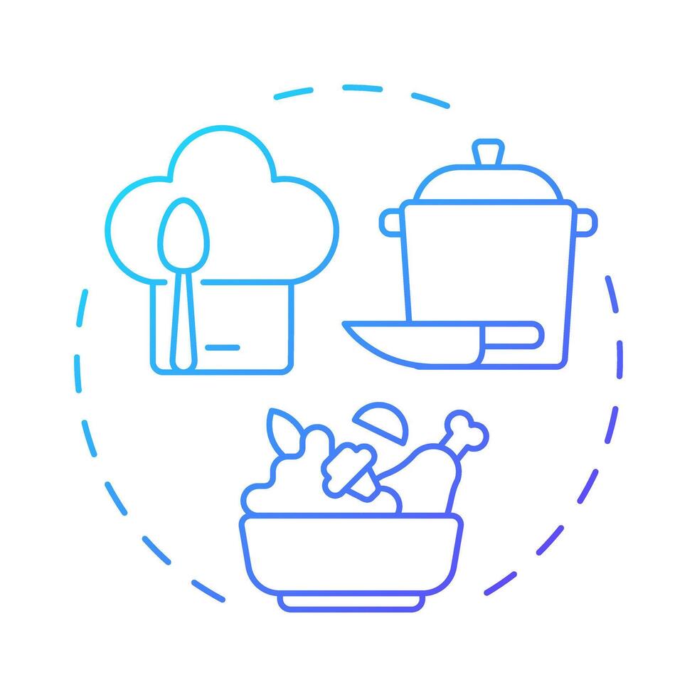Food skills blue gradient concept icon. Products preparation, tableware cleaning. Round shape line illustration. Abstract idea. Graphic design. Easy to use in infographic, presentation vector