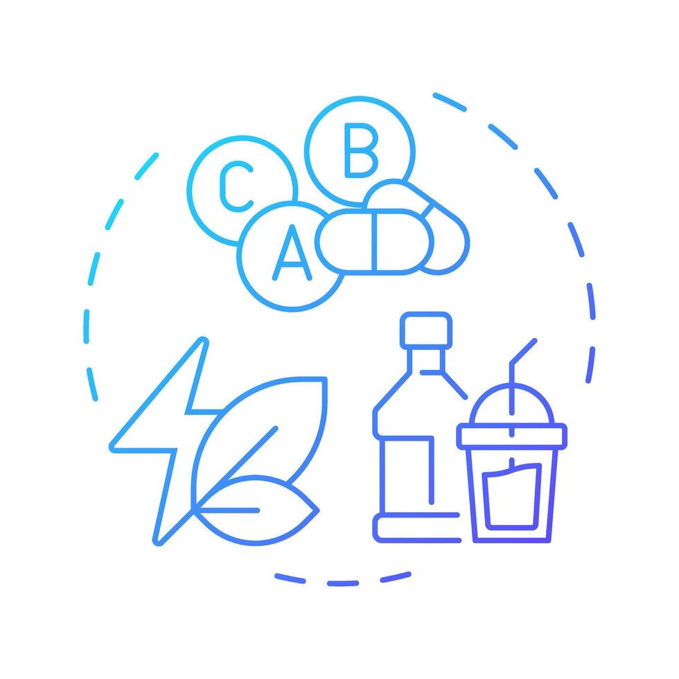 Functional beverages blue gradient concept icon. Healthcare vitamins, probiotics. Healthy diet. Round shape line illustration. Abstract idea. Graphic design. Easy to use in infographic, presentation vector