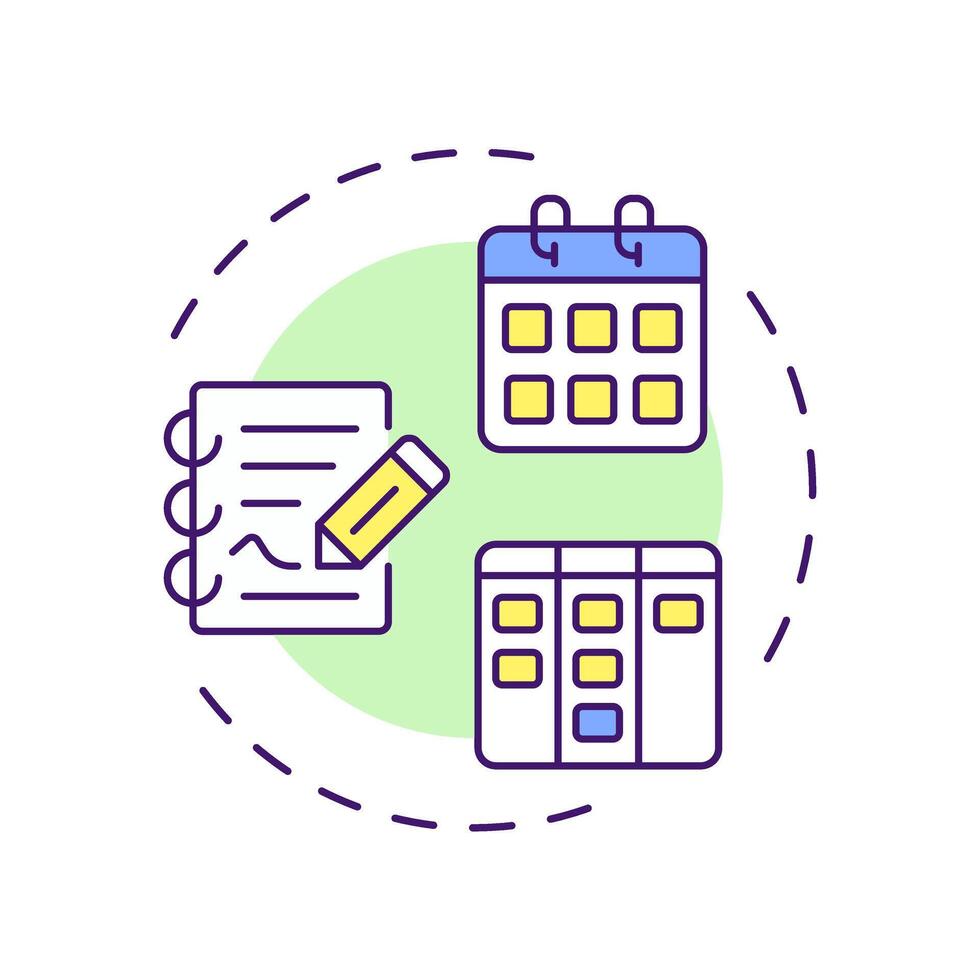 Visitor scheduling system multi color concept icon. Planning software, time management. Round shape line illustration. Abstract idea. Graphic design. Easy to use in infographic, presentation vector