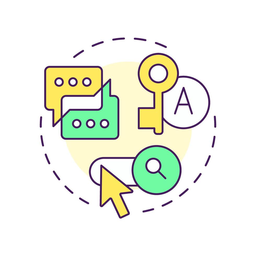 Keywords and topics multi color concept icon. Social media. Communication, conversation. Round shape line illustration. Abstract idea. Graphic design. Easy to use in infographic, presentation vector