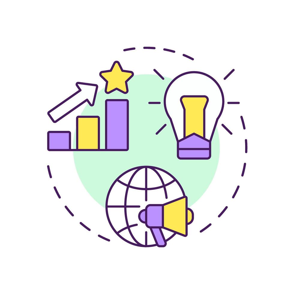 Industry trends analysis multi color concept icon. Internet, communication. Social media. Round shape line illustration. Abstract idea. Graphic design. Easy to use in infographic, presentation vector