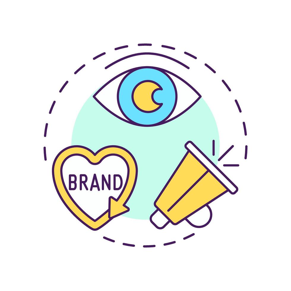 Brand recognition multi color concept icon. Advertising, promoting. Marketing strategy. Round shape line illustration. Abstract idea. Graphic design. Easy to use in infographic, presentation vector