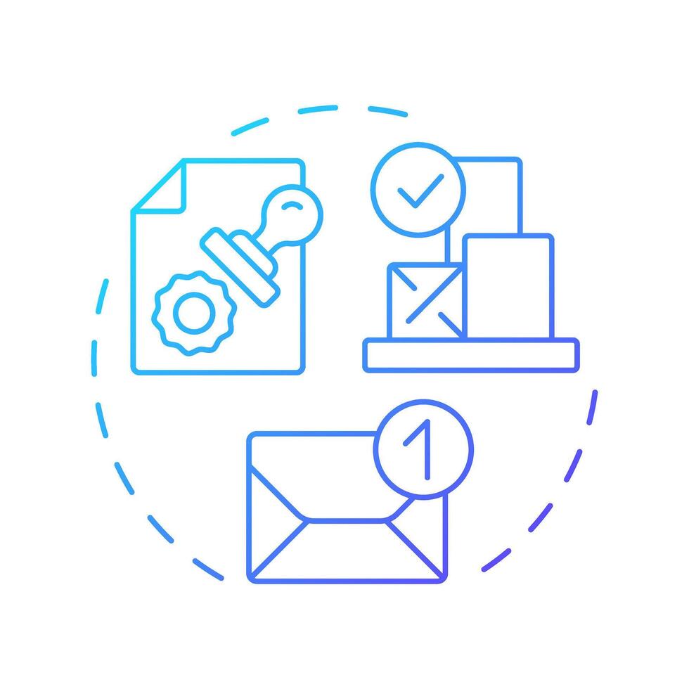 Order release notices blue gradient concept icon. Authorizations to commence procurement. MRP output. Round shape line illustration. Abstract idea. Graphic design. Easy to use in article vector