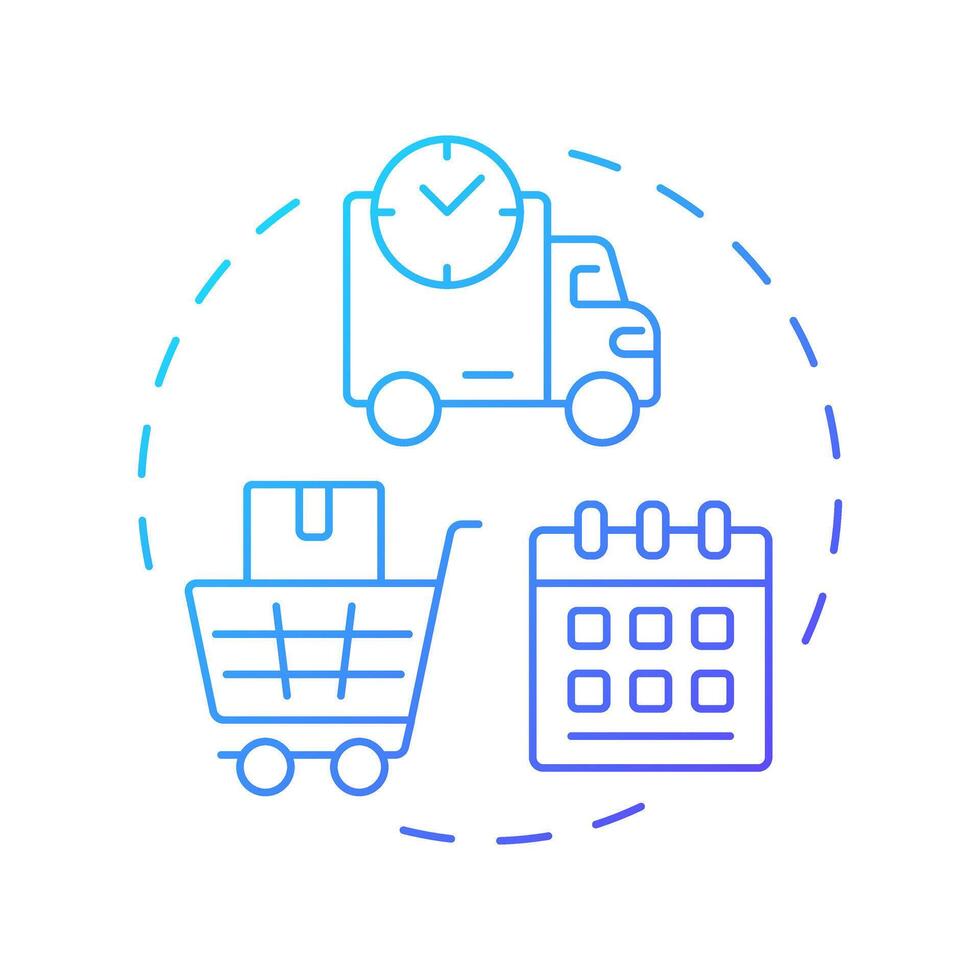 Planned order releases blue gradient concept icon. Optimizing inventory levels and production flow. MRP outputs. Round shape line illustration. Abstract idea. Graphic design. Easy to use in booklet vector